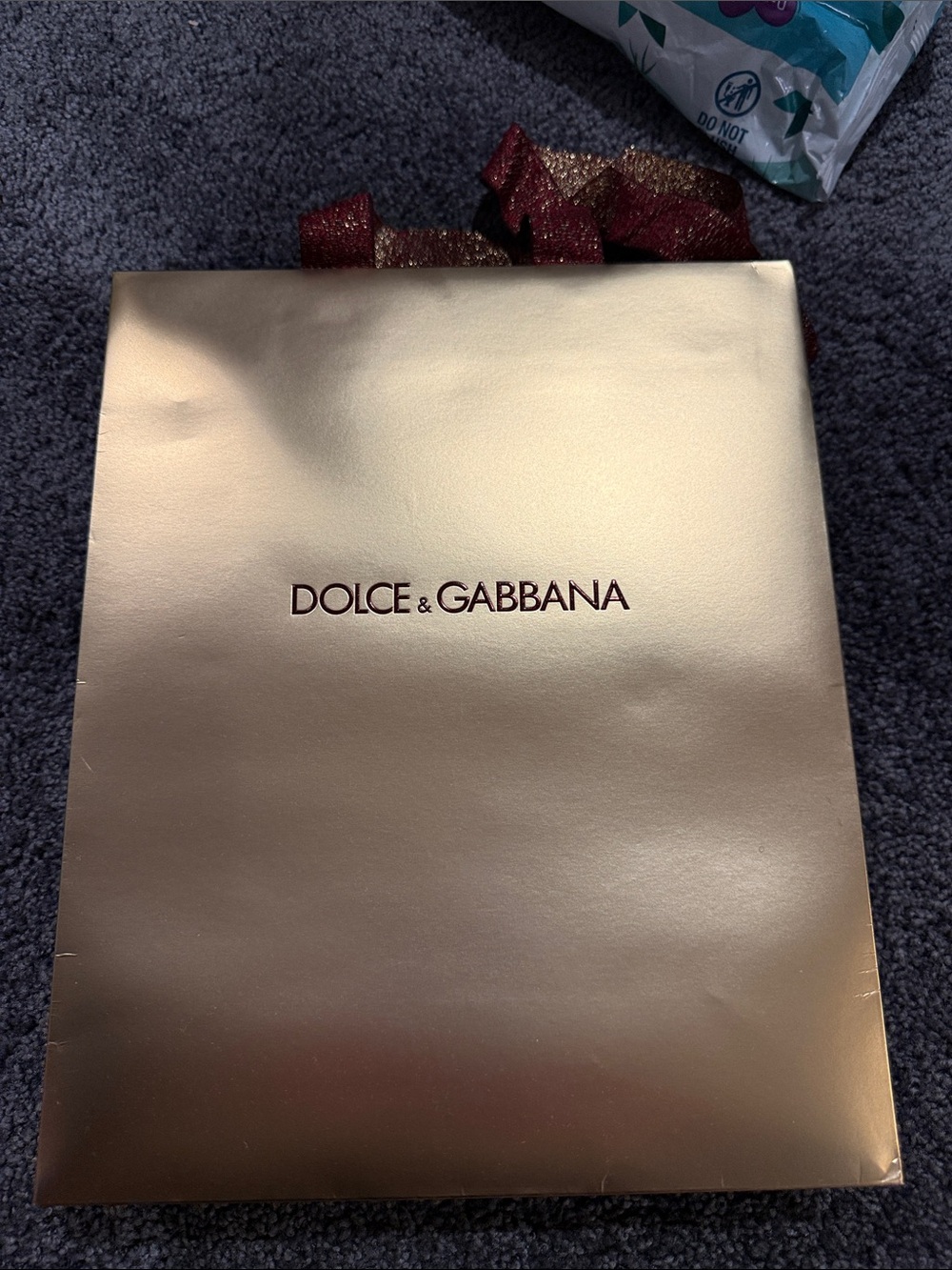 Dolce & Gabbana Metallic Gold Shopping Bag with Burgundy Logo